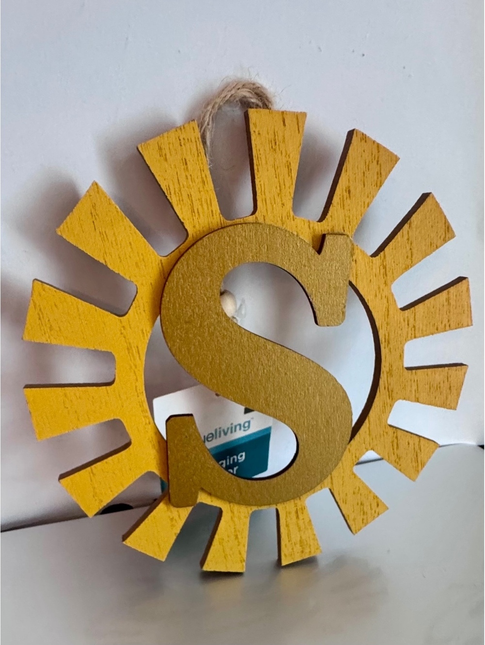 Trueliving Yellow Wooden Hanging Wall Decor with Letter S